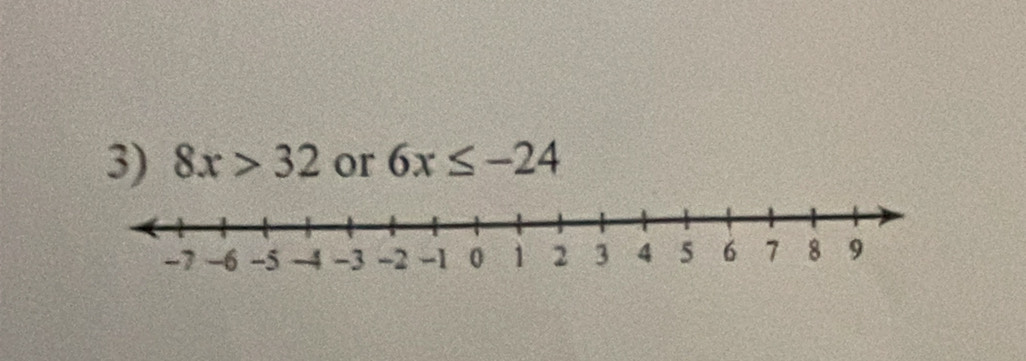 8x>32 or 6x≤ -24