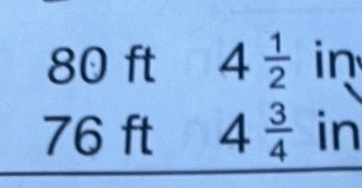 80 ft 4 1/2  in
76 ft 4 3/4  in