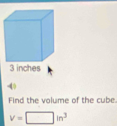 Find the volume of the cube.
V=□ in^3