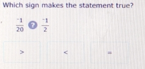 Which sign makes the statement true?
frac ^-120 frac ^-12
=