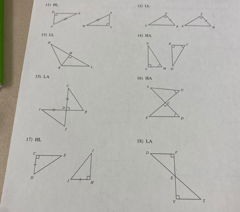 HL 12) LL

13) LL 14) HA
15) LA 16) HA
17) HL 18) LA