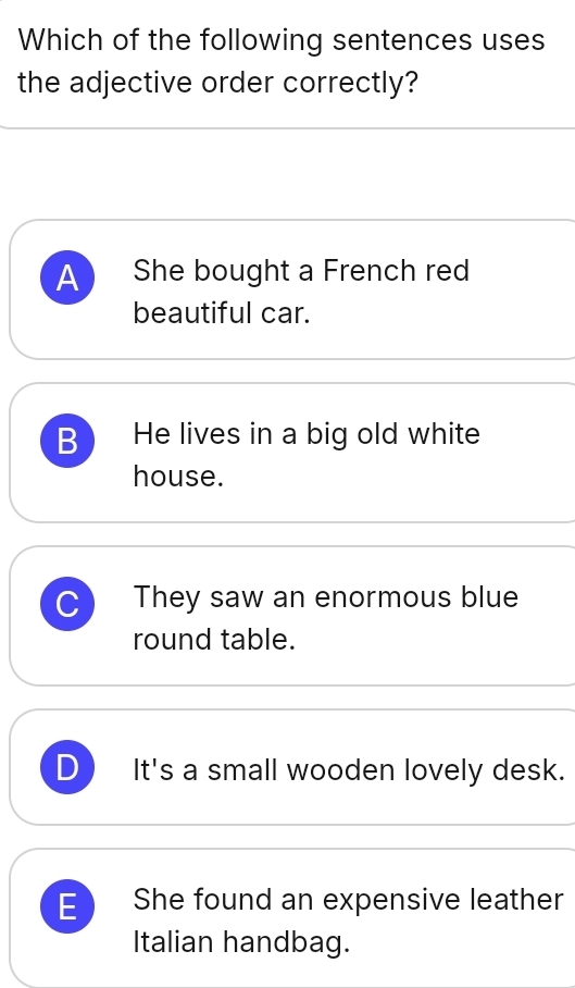 Telah dijawab:Which of the following sentences uses the adjective order ...