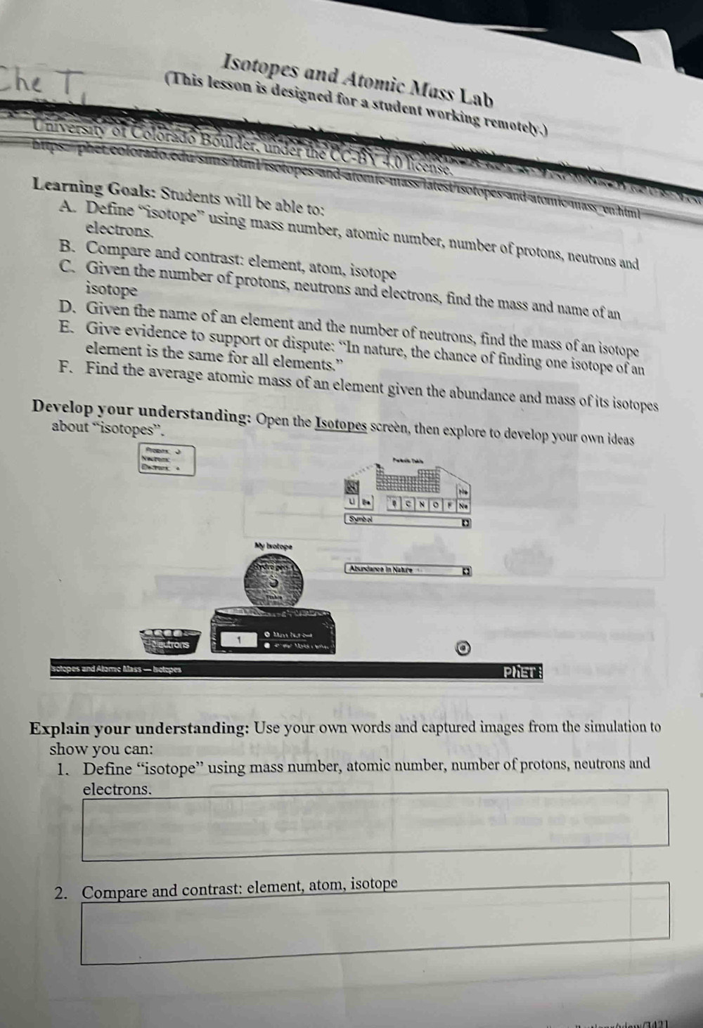Solved: Isotopes and Atomic Mass Lab (This lesson is designed for a ...