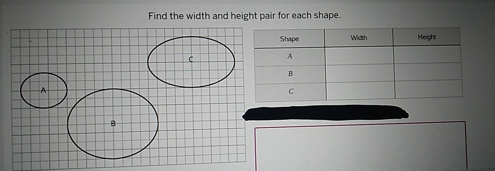 Find the width and height pair for each shape.