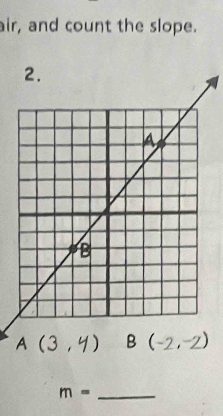 air, and count the slope. 
A (3,4) B  )
m= _