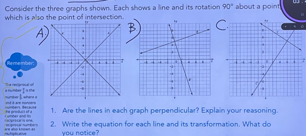 Solved: Consider the three graphs shown. Each shows a line and its ...