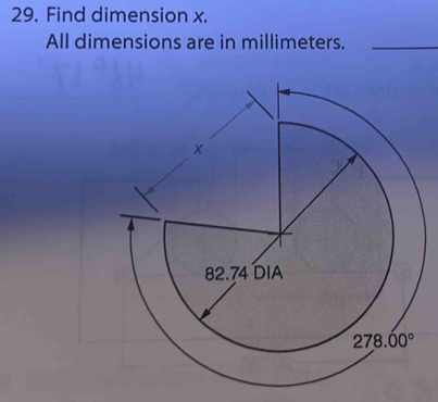 Find dimension x.
All dimensions are in millimeters._