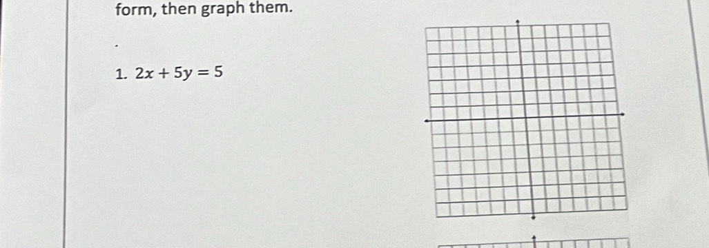 form, then graph them. 
1. 2x+5y=5