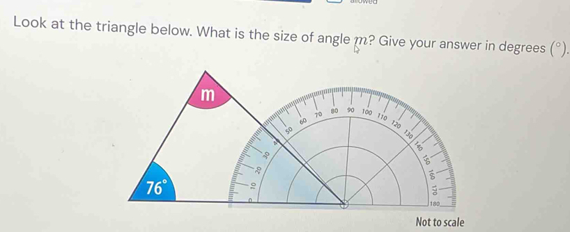 Look at the triangle below. What is the size of angle m? Give your answer in degrees (°)
Not to scale