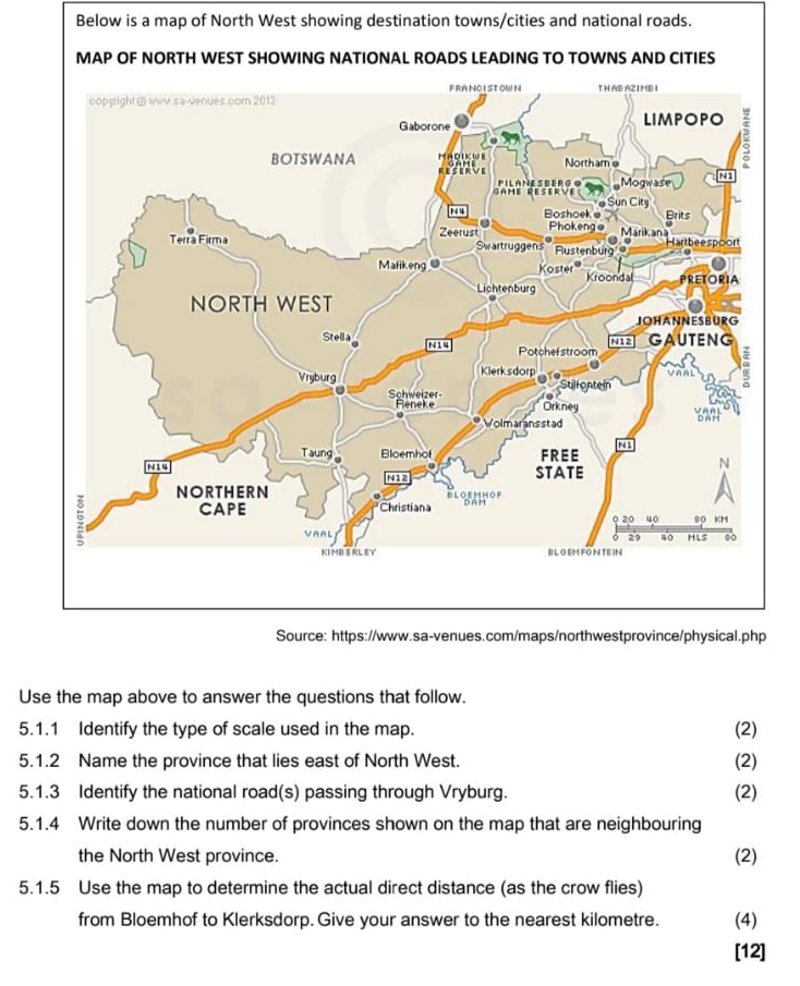 Solved: Below is a map of North West showing destination towns/cities ...