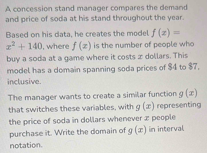 Solved: A concession stand manager compares the demand and price of ...