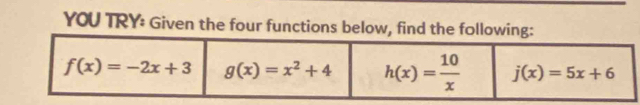 YOU TRY: Given the four functions below, fi