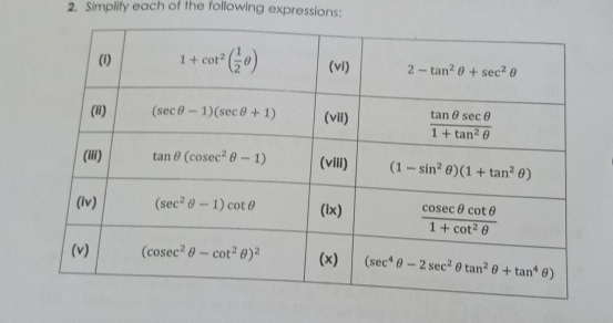 Simplify each of the following expressions: