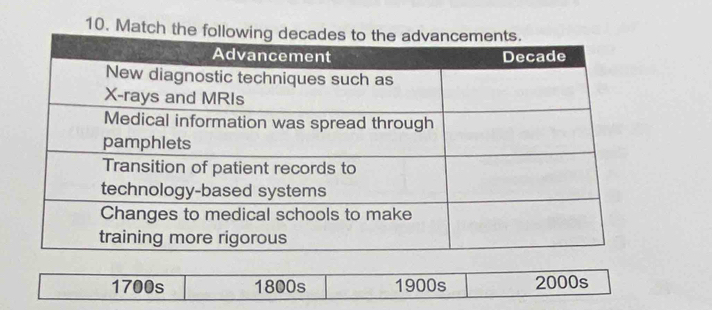 Match th
1700s 1800s 1900s 2000s