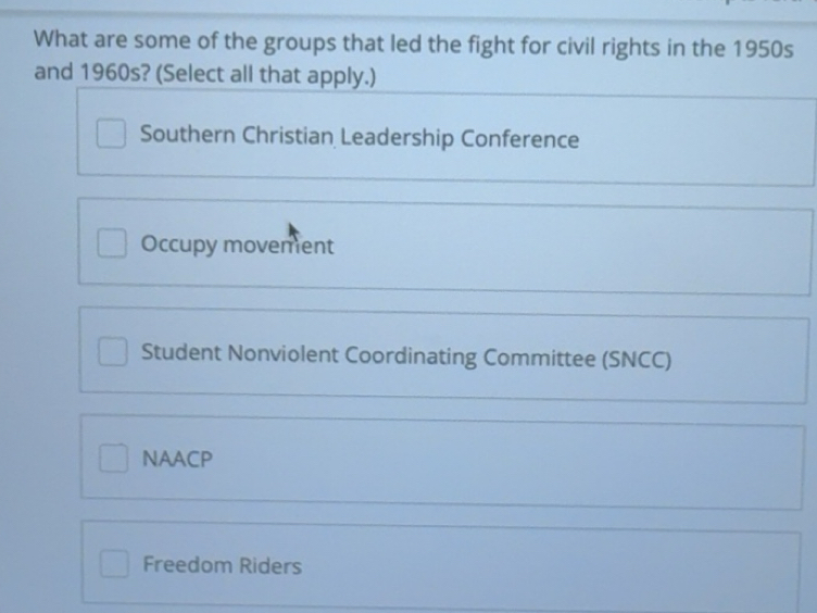 Solved: What are some of the groups that led the fight for civil rights ...