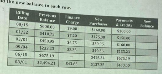nd the new balance in eac 
1