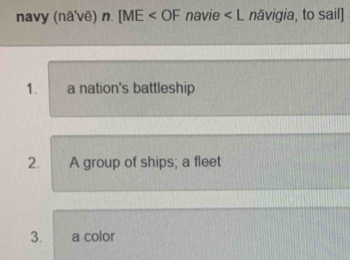 navy (nā'vē) n. [ME