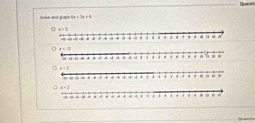 Questi
Solve and graph 6x<3x+6