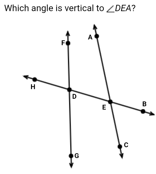 Which angle is vertical to ∠ DEA ?