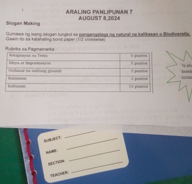 Solved: ARALING PANLIPUNAN 7 AUGUST 8,2024 Slogan Making Gumawa ng ...