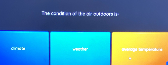 The condition of the air outdoors is-
climate weather average temperature