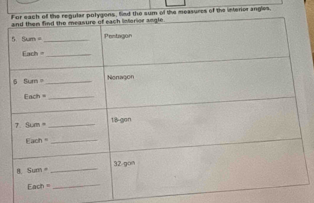 the measures of the interior angles,