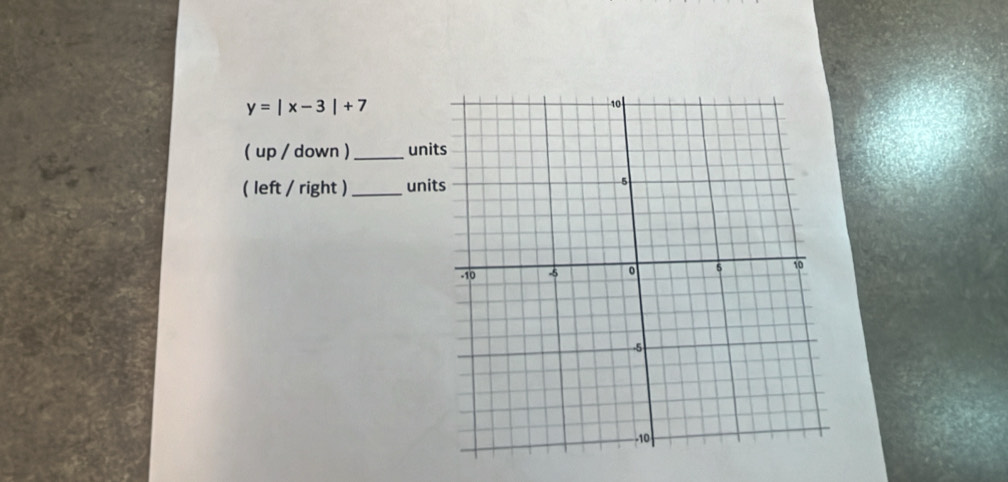 y=|x-3|+7
( up / down ) _uni 
( left / right )_ unit