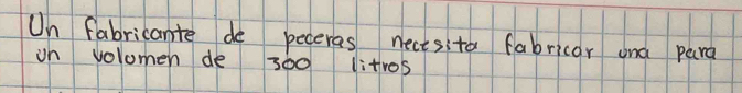 Un fabricante de peceras nectsita fabricar and para 
in volomen de 300 litros