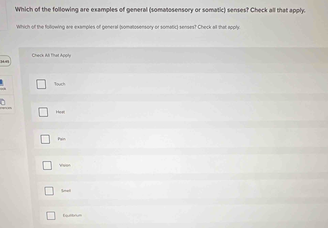 Solved: Which of the following are examples of general (somatosensory ...