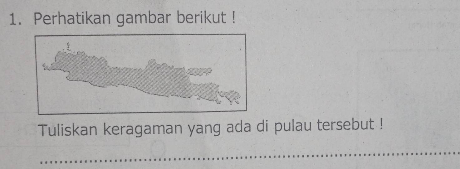 Perhatikan gambar berikut ! 
Tuliskan keragaman yang ada di pulau tersebut !