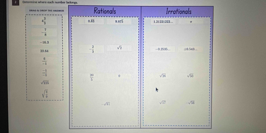 Determine where each number belongs.