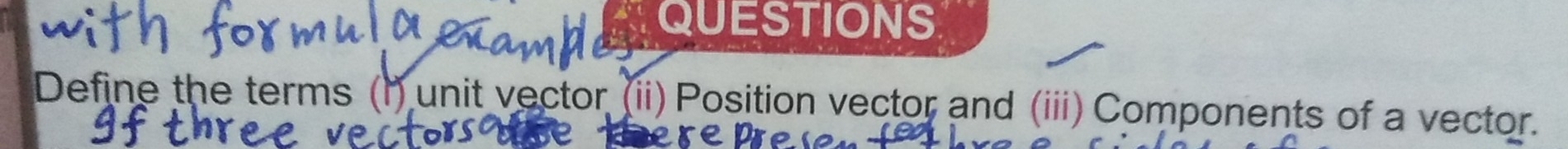 a QUESTIONS 
Define the terms (I) unit vector (ii) Position vector and (iii) Components of a vector.