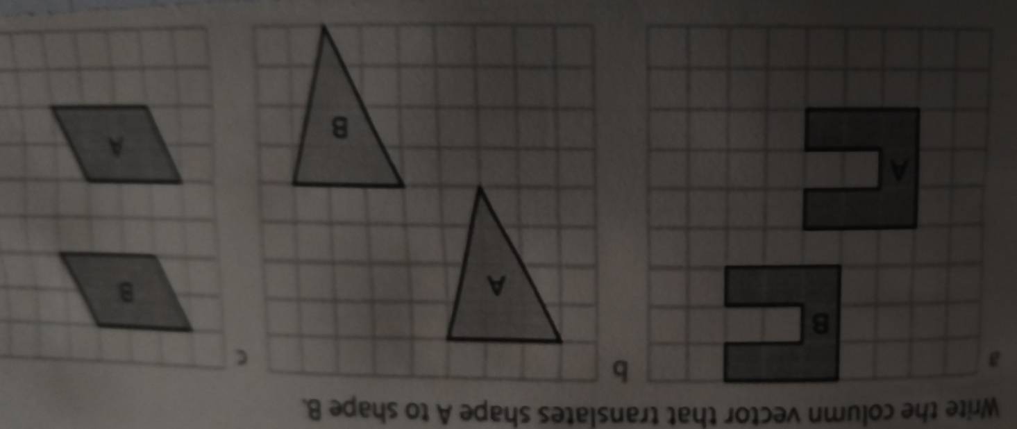 Write the column vector that translates shape A to shape B.