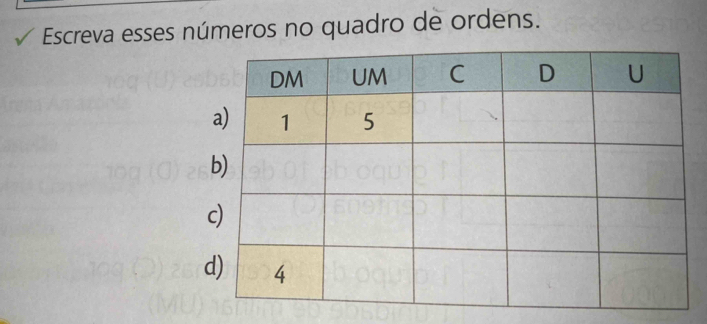 Escreva esses números no quadro de ordens.