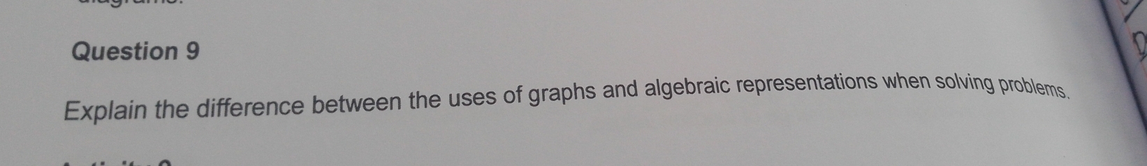 Explain the difference between the uses of graphs and algebraic representations when solving problems.