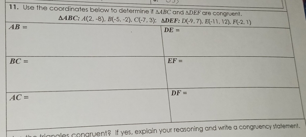 rianales congruent? If yes, explain your r.