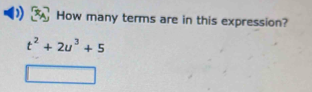 How many terms are in this expression?
t^2+2u^3+5