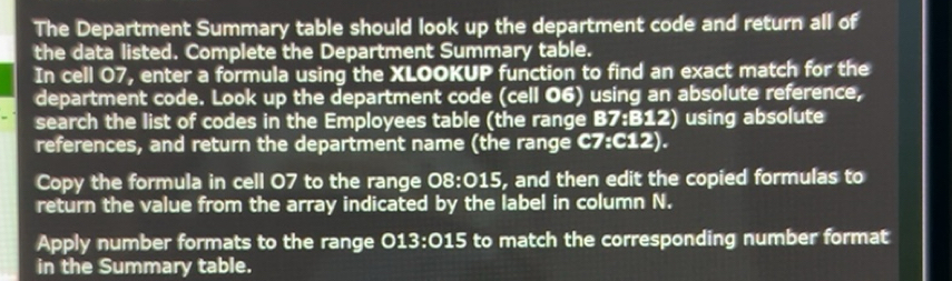 Solved: The Department Summary table should look up the department code ...
