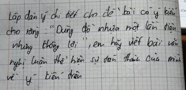 LGp dan ychi bièr chode `bài co y kièi co 
cho ràng " Dung gò `nhuia mot Can dièn 
whing thōng (ei, em háy vef bāi ván 
nghi Guàn thēhèn sy dān thai cua mi 
vè u lièn drèn