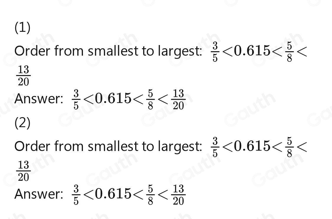 Solved: Put these numbers in order of size from smallest to largest, to ...