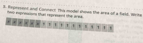 Represent and Connect This model shows the area of a field. Write 
two expressions that repre