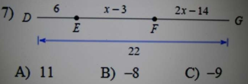 A) 11 B) -8 C) -9