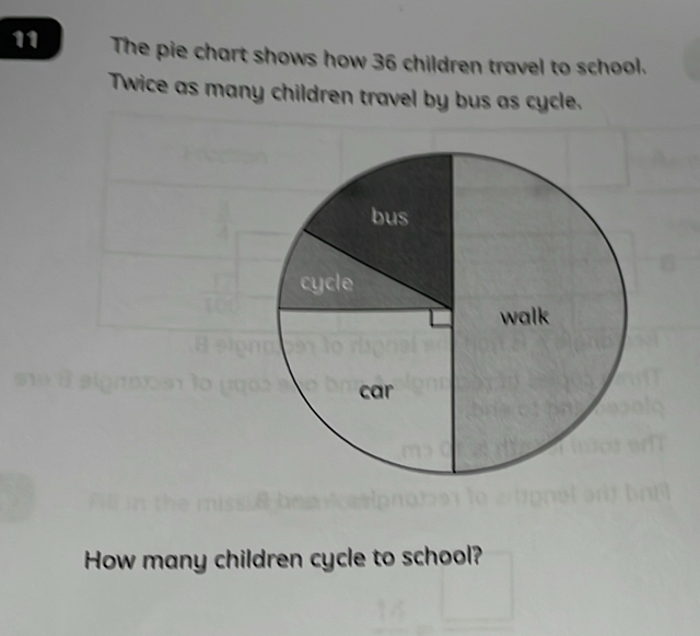 Solved: The pie chart shows how 36 children travel to school. Twice as ...