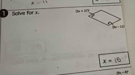 Solve for x.
x=
(9x-4)^circ 