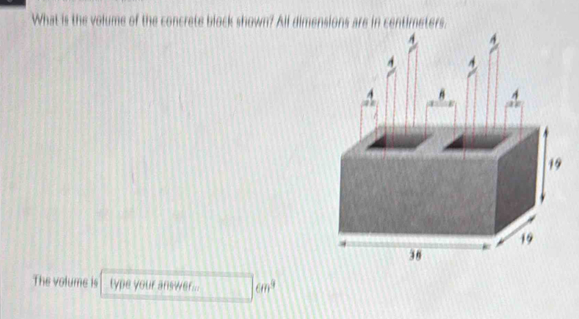 Solved: What is the volume of the concrete block shown? All dimensions ...