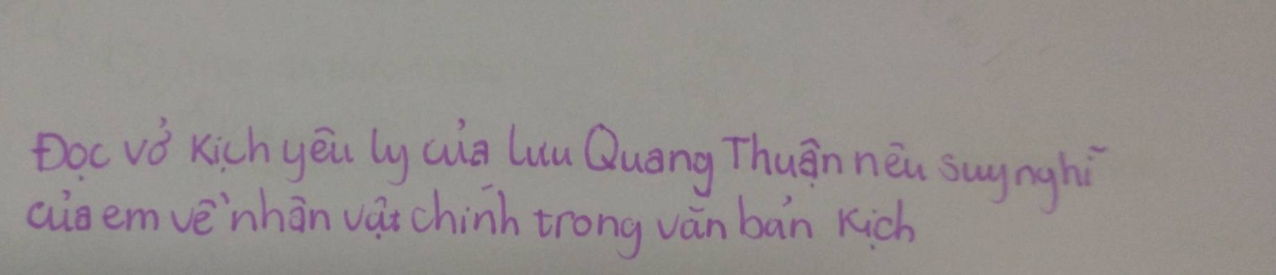 Doc vǒ kich yēu ly cug Luu Quang Thuān néu suynghì 
cioemvè`nhān vat chinh trong vàn bàn kich