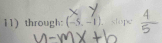 11)through: (-5,-1) ，slope