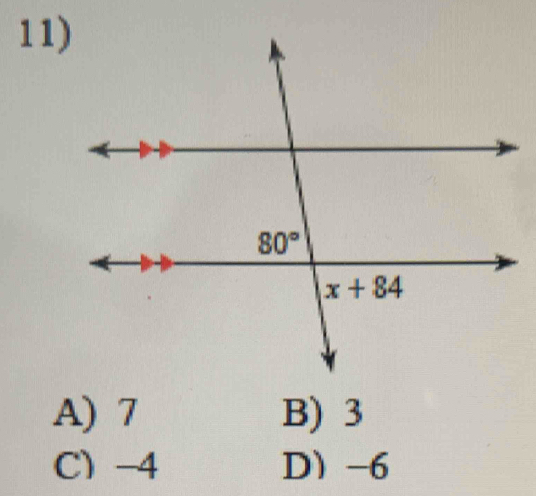 A) 7 B) 3
C) -4 D -6