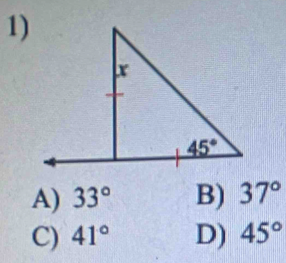 A) 33° B) 37°
C) 41° D) 45°