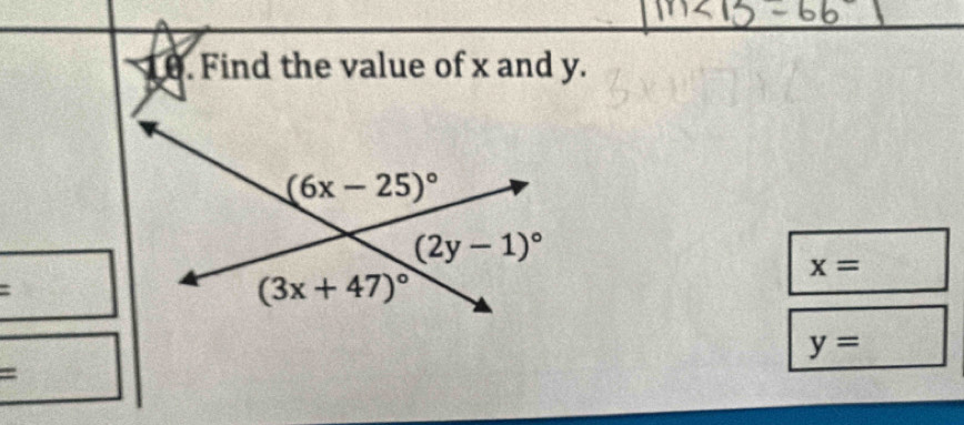 Find the value of x and y.
x=
=
y=
=